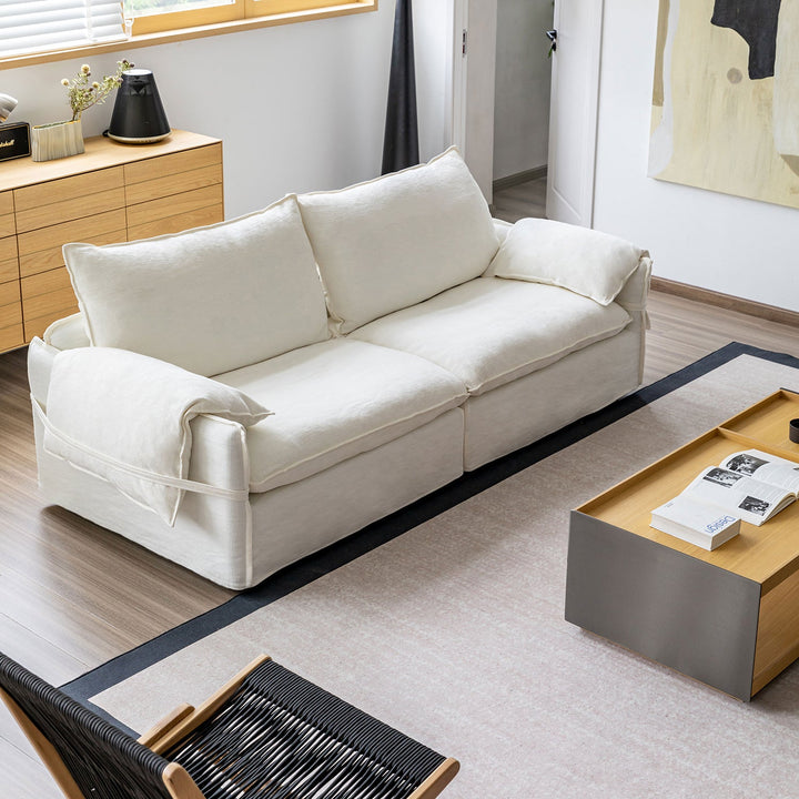 Cream Cotton Fabric 3 Seater Sofa FOLDING EAR