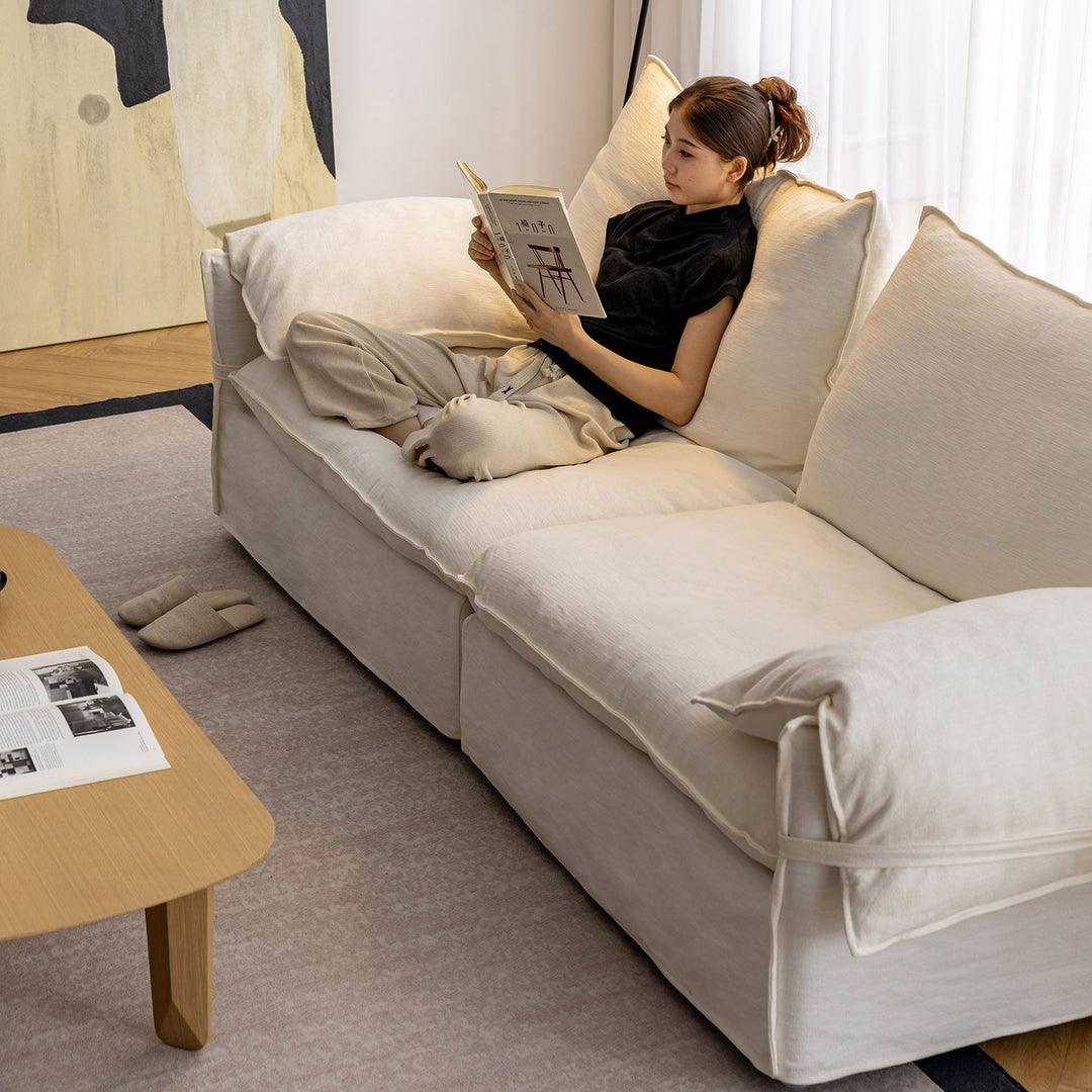 Cream Cotton Fabric 3 Seater Sofa FOLDING EAR