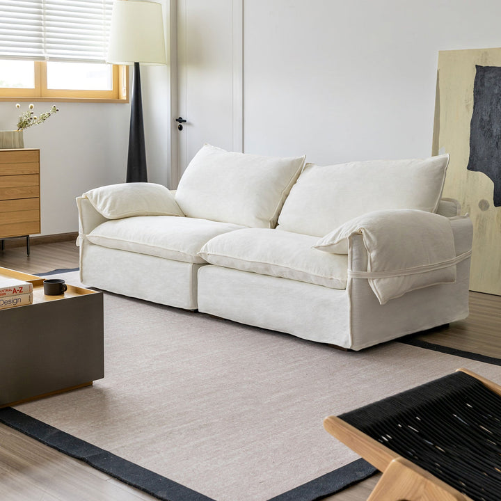 Cream Cotton Fabric 4 Seater Sofa FOLDING EAR