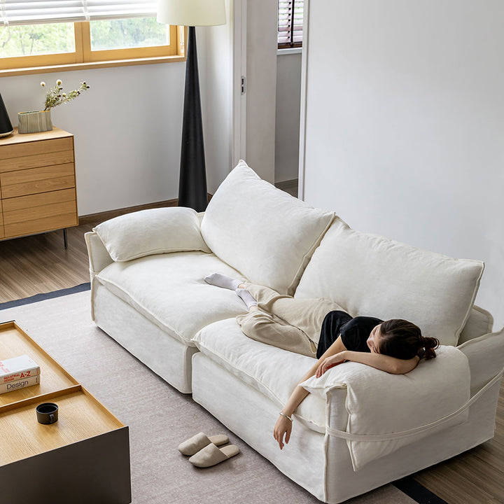 Cream Cotton Fabric 4 Seater Sofa FOLDING EAR