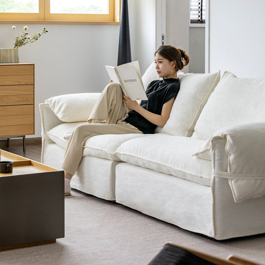 Cream Cotton Fabric 4 Seater Sofa FOLDING EAR