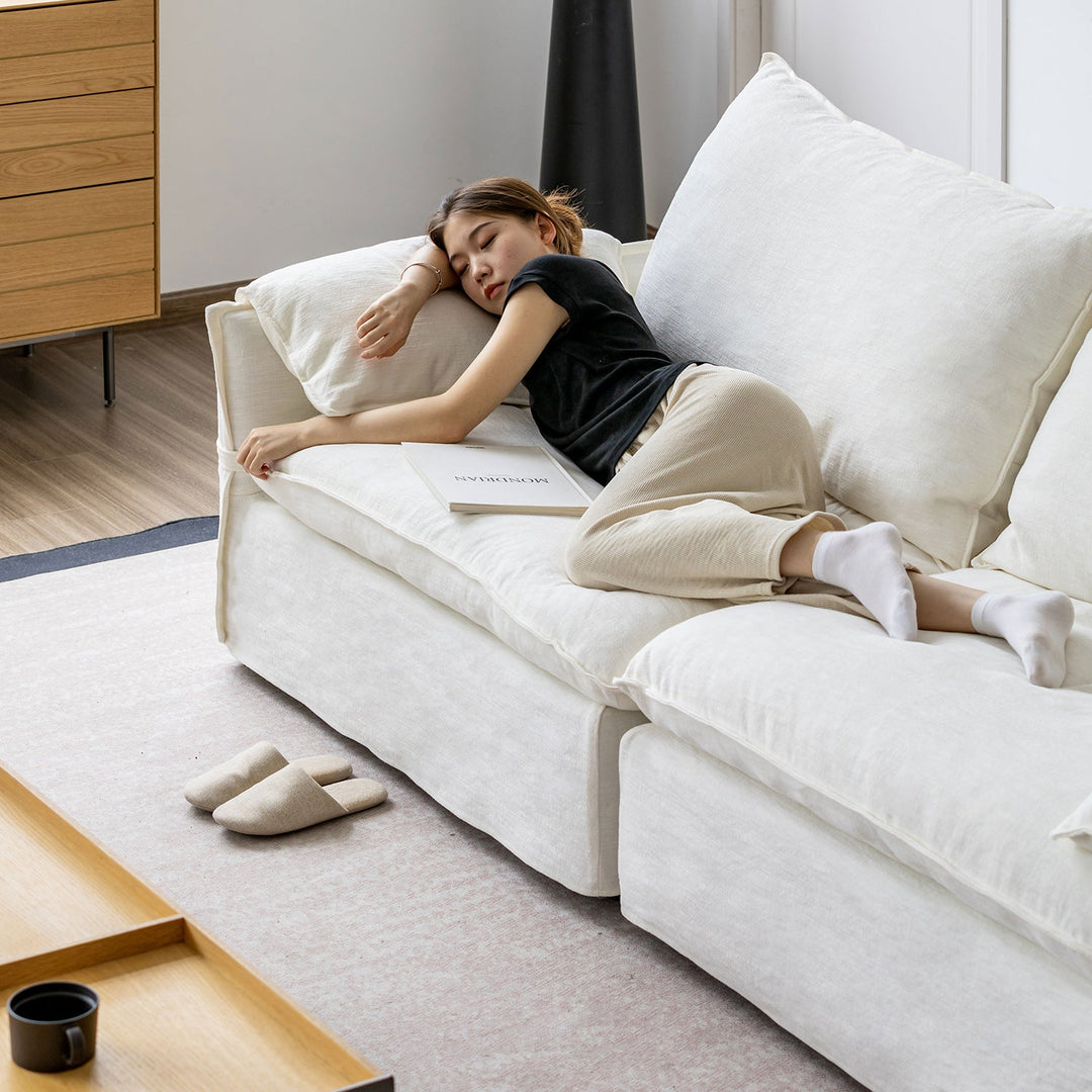 Cream Cotton Fabric 4 Seater Sofa FOLDING EAR