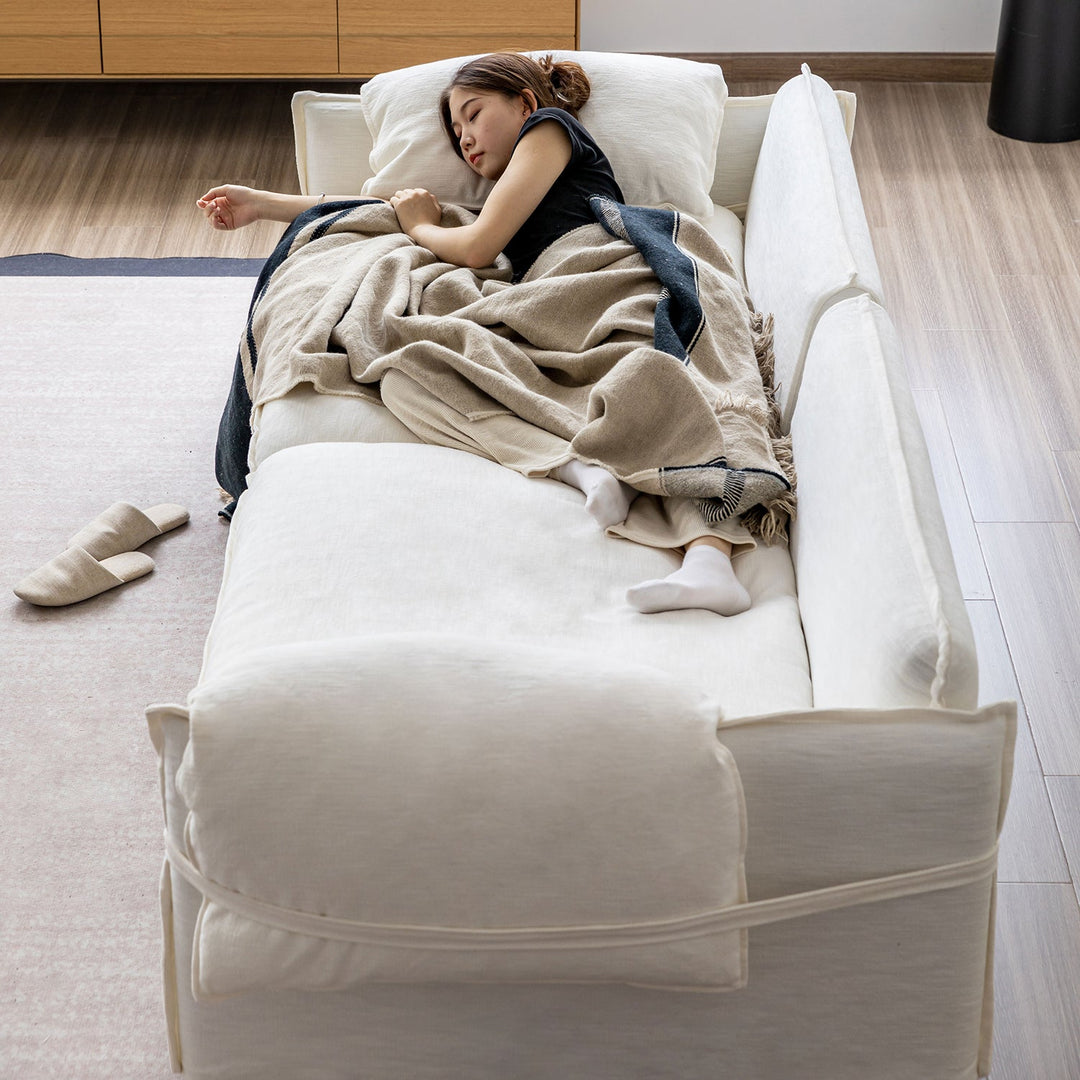 Cream Cotton Fabric 4 Seater Sofa FOLDING EAR