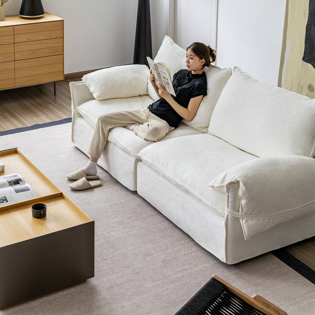 Cream Cotton Fabric 4 Seater Sofa FOLDING EAR