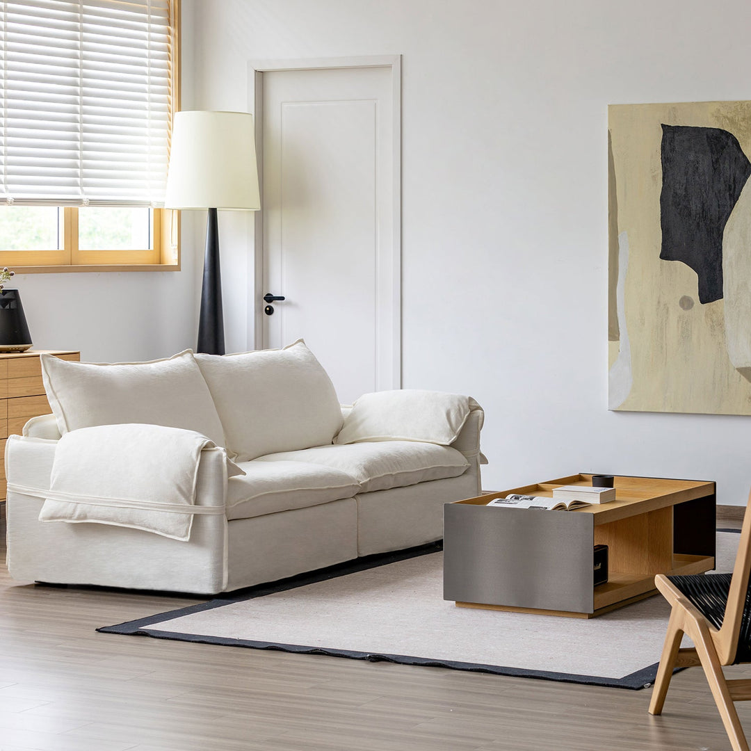 Cream Cotton Fabric 4 Seater Sofa FOLDING EAR