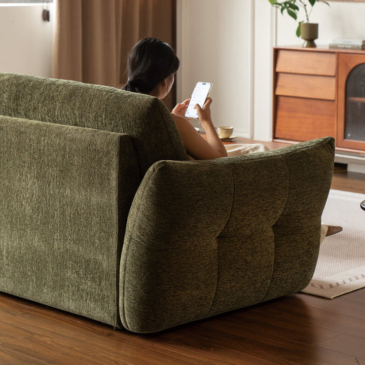 Cream fabric 4 seater sofa mochi layered structure.