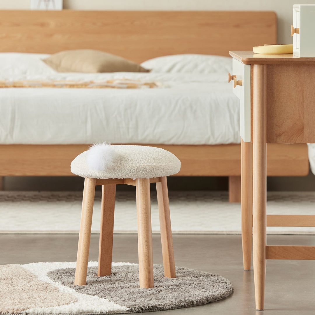 Cream teddy boucle fabric dressing stool amilan primary product view.