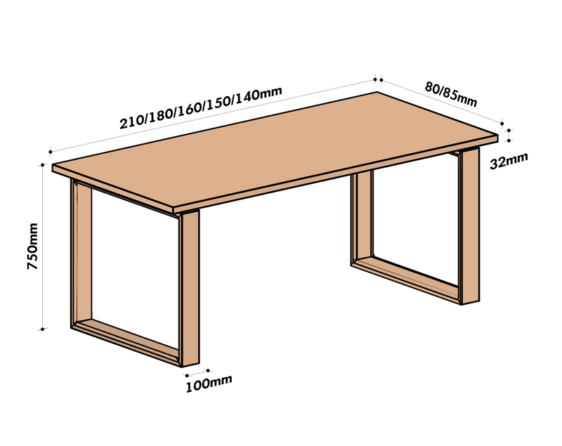 Scandinavian Cherry Wood Dining Table BLUE WHALE Size Chart