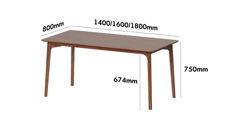 Japandi Walnut Wood Dining Table CHRONO Size Chart