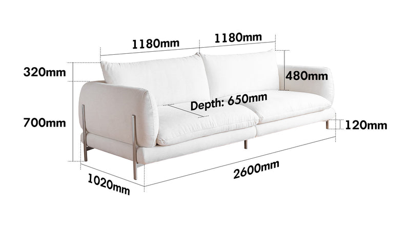 Minimalist Cotton Fabric 4 Seater Sofa COMO Size Chart