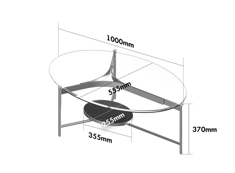 Bauhaus Tempered Glass Coffee Table ICELAND Size Chart