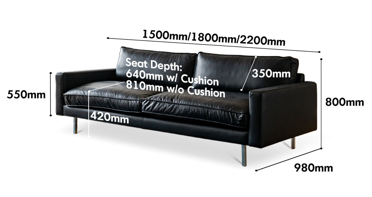 Minimalist Microfiber Leather 3 Seater Sofa UNIQUE Size Chart