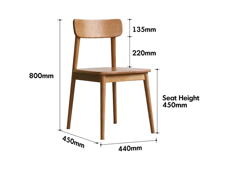 Scandinavian Cherry Wood Dining Chair GREEN Size Chart