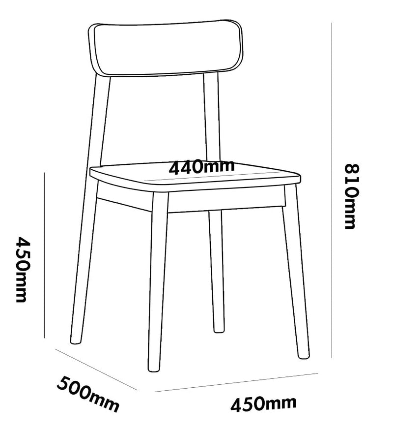 Japandi Walnut Wood Dining Chair GREEN Size Chart