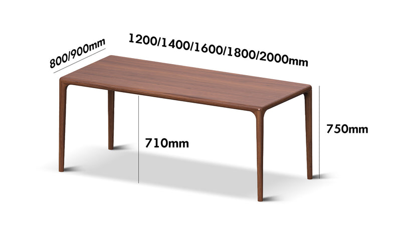 Japandi Walnut Wood Dining Table CONTI Size Chart