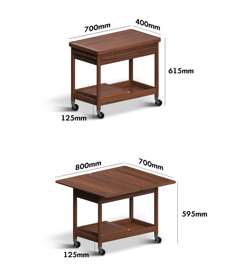 Japandi Walnut Wood Extendable Coffee Table VORIN Size Chart