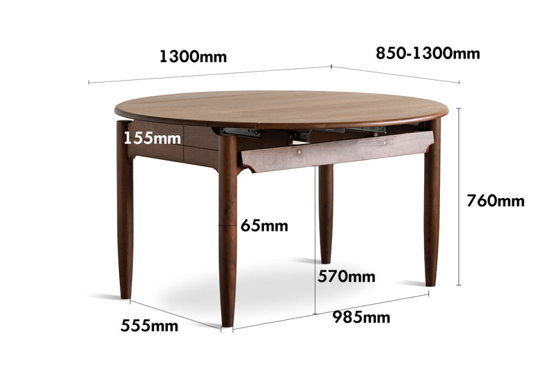 Japandi Walnut Wood Extendable Dining Table MINIMA Size Chart