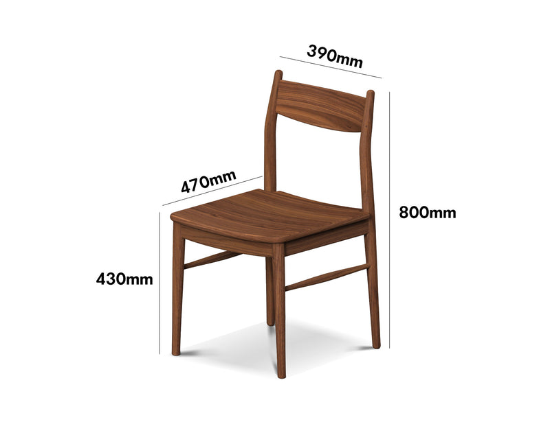 Japandi Walnut Wood Dining Chair CHRONO Size Chart