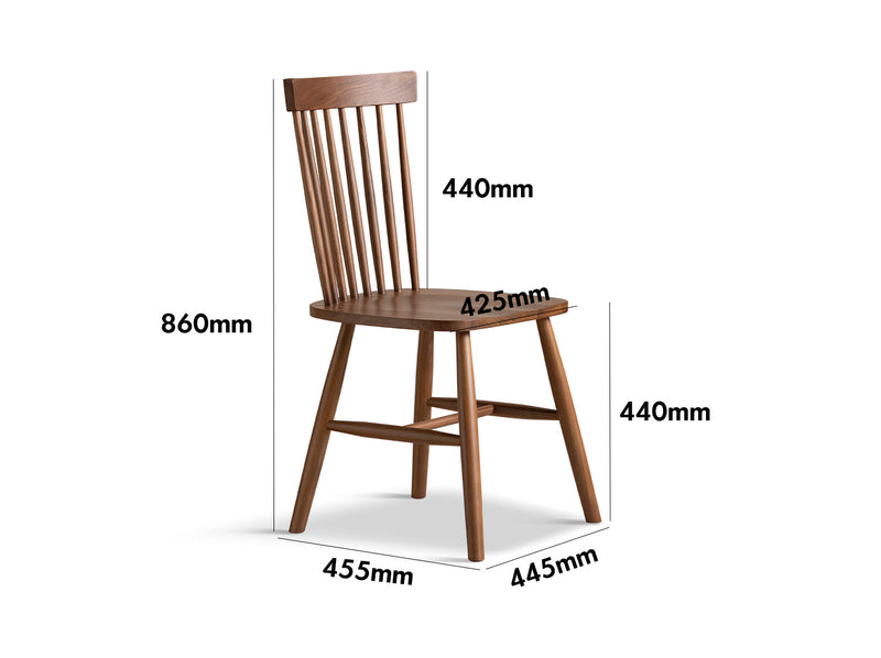 Japandi Walnut Wood Dining Chair WINDSOR Size Chart