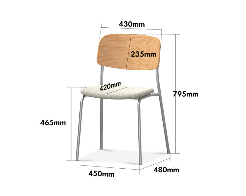 Bauhaus Ash Wood Veneer Cotton Fabric Dining Chair AERI Size Chart