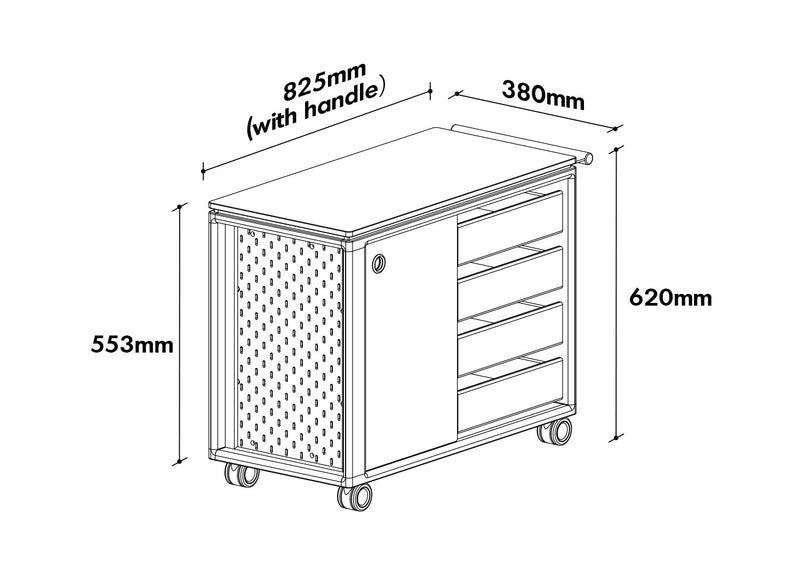 Scandinavian Cherry Wood Wheeled Trolley Side Table BUS Size Chart