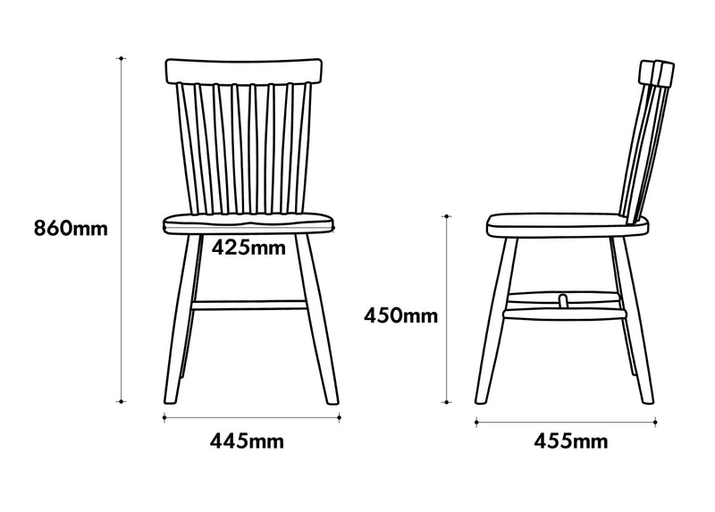 Scandinavian Cherry Wood Dining Chair WINDSOR Size Chart