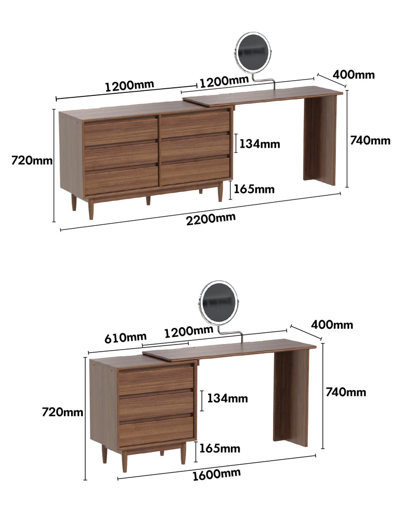 Vintage Walnut Wood Dressing Table VISTA Size Chart
