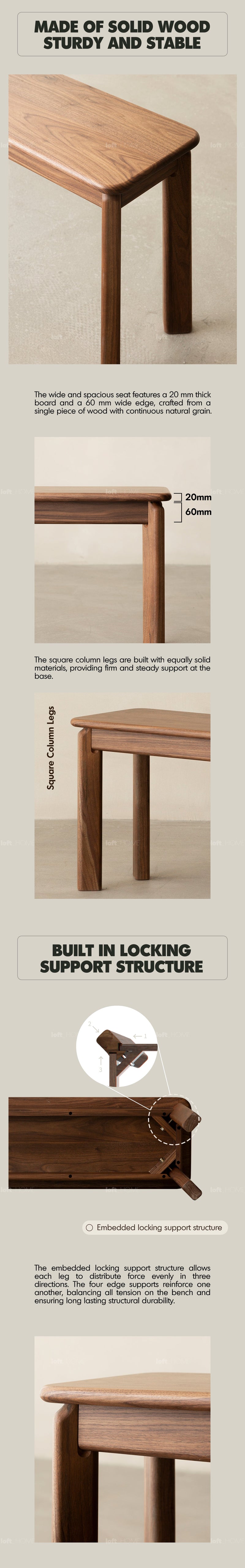 Japandi Walnut Wood Dining Bench RIVERIN More Details and Instruction_2