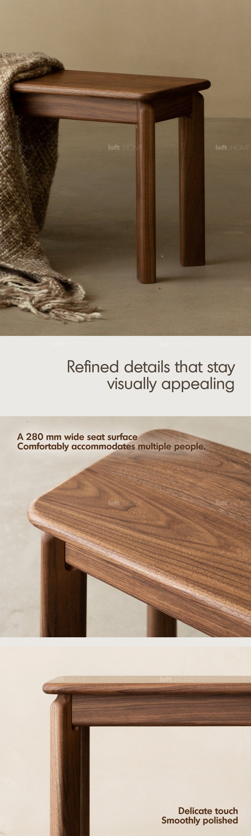 Japandi Walnut Wood Dining Bench RIVERIN More Details and Instruction_3