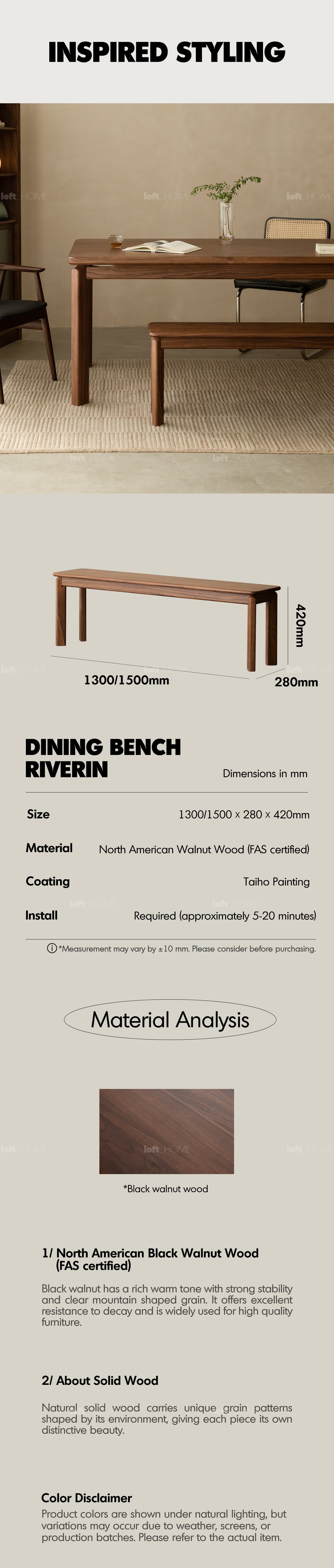 Japandi Walnut Wood Dining Bench RIVERIN More Details and Instruction_4