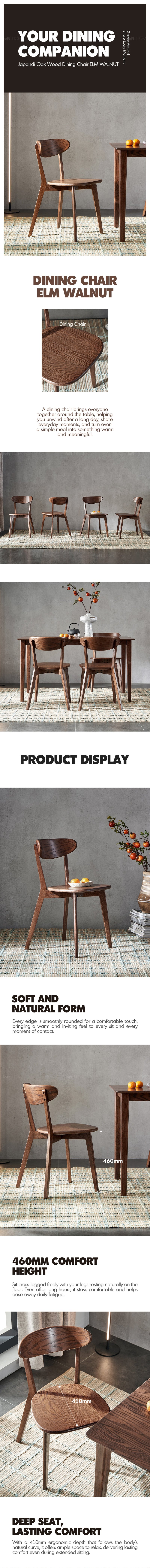 more product details and feature of Japandi Oak Wood Dining Chair ELM WALNUT