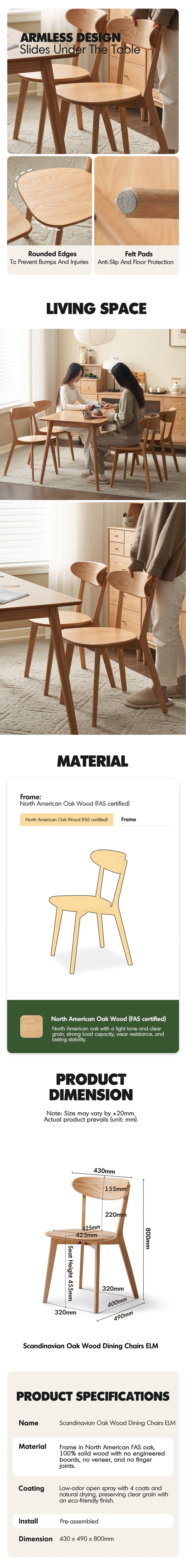 more product details and feature of Scandinavian Oak Wood Dining Chairs ELM