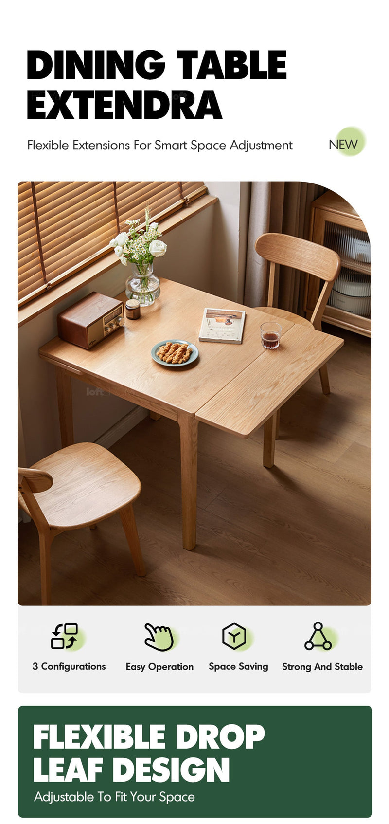 more product details and feature of Scandinavian Oak Wood Extendable Dining Table EXTENDRA