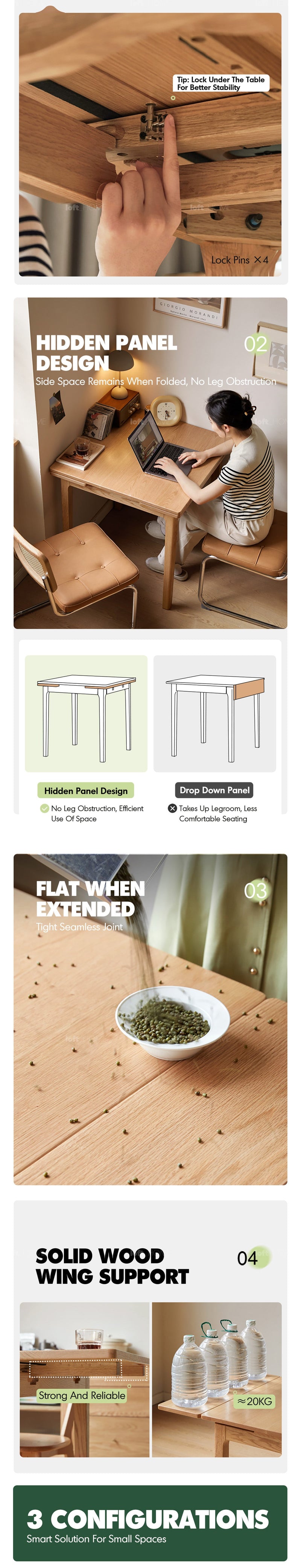 more product details and feature of Scandinavian Oak Wood Extendable Dining Table EXTENDRA