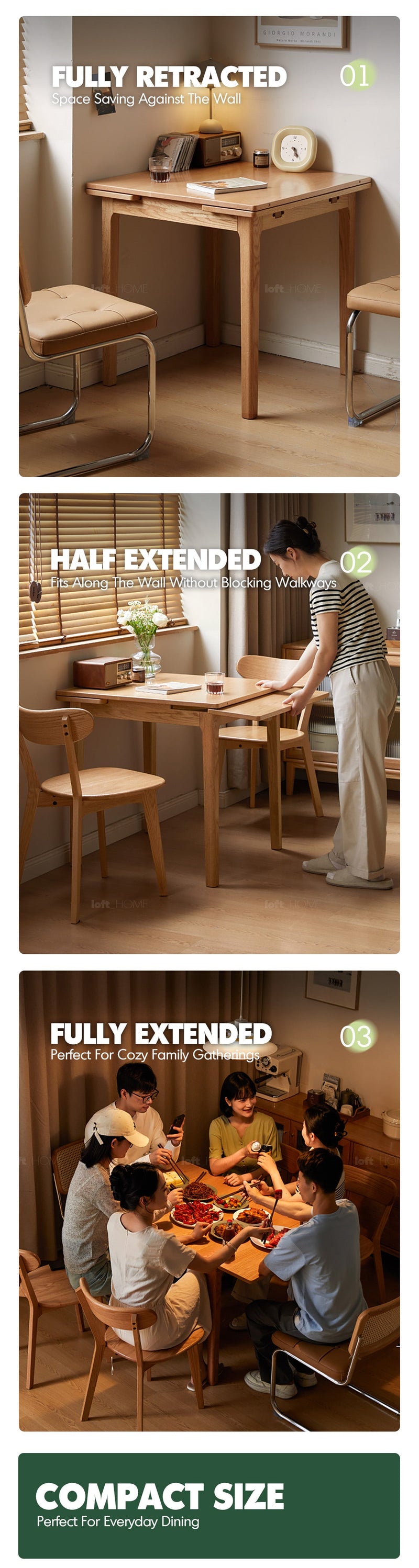 more product details and feature of Scandinavian Oak Wood Extendable Dining Table EXTENDRA