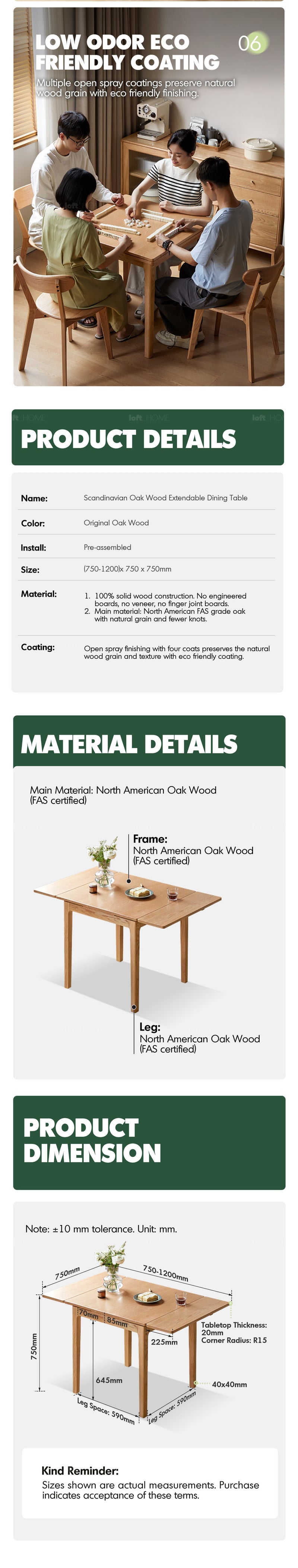 more product details and feature of Scandinavian Oak Wood Extendable Dining Table EXTENDRA