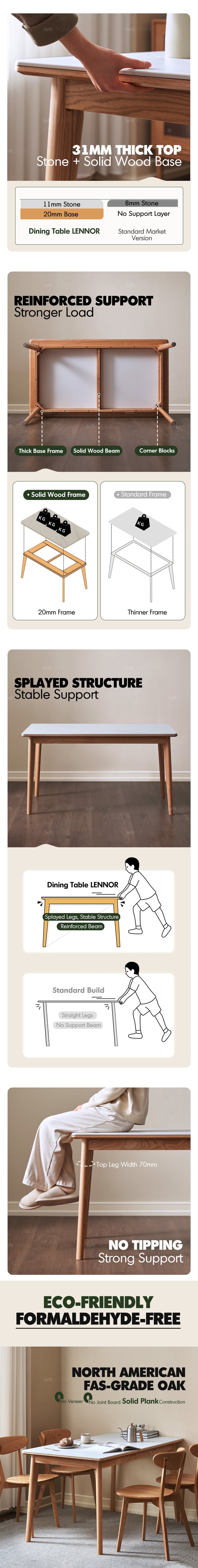 more product details and feature of Scandinavian Sintered Stone Oak Wood Dining Table JADEN