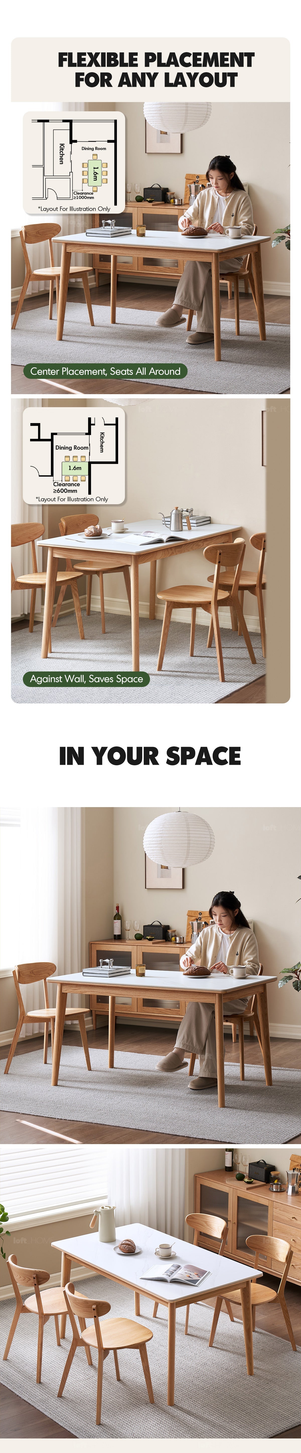 more product details and feature of Scandinavian Sintered Stone Oak Wood Dining Table JADEN
