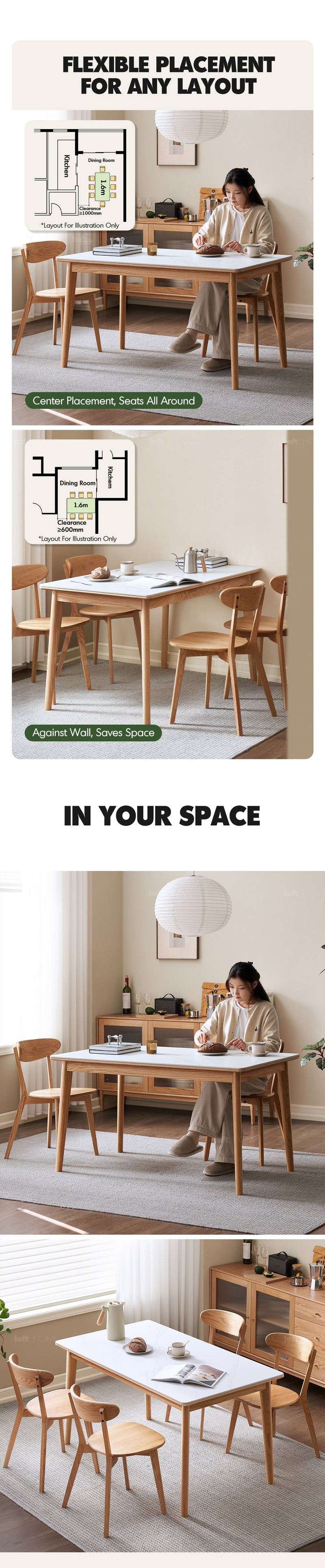 more product details and feature of Scandinavian Sintered Stone Oak Wood Dining Table JADEN