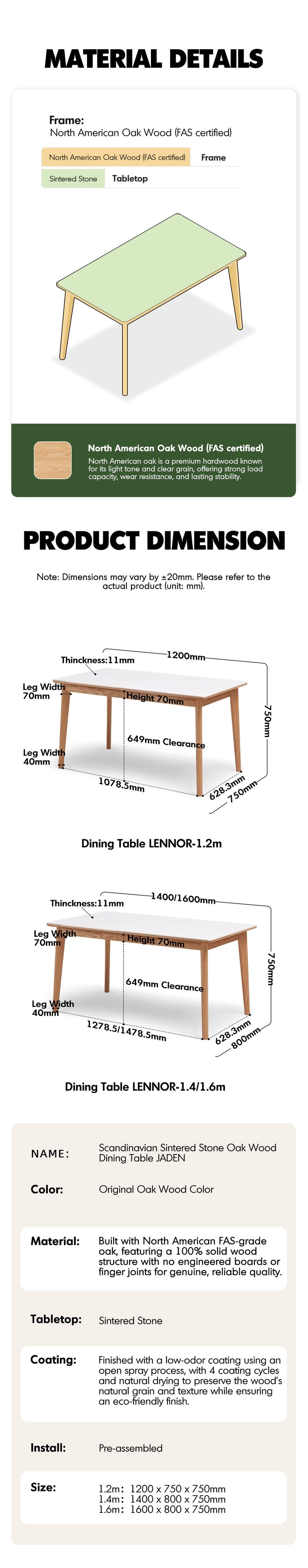 more product details and feature of Scandinavian Sintered Stone Oak Wood Dining Table JADEN