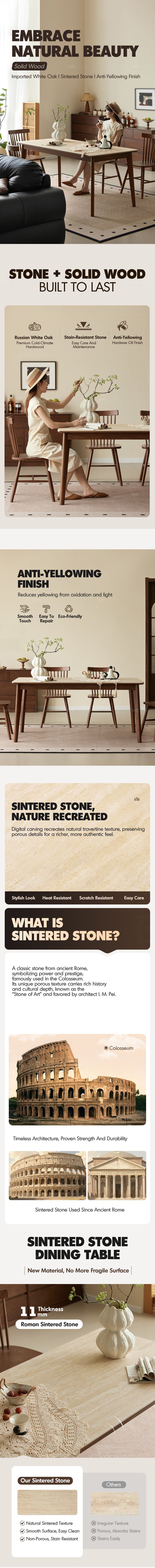 more product details and feature of Japandi Sintered Stone Oak Wood Dining Table LENNOR