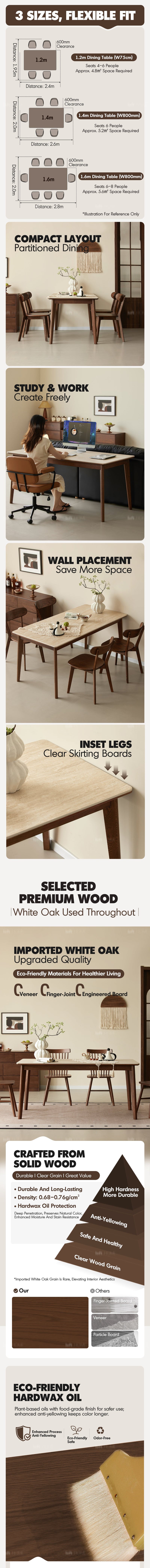 more product details and feature of Japandi Sintered Stone Oak Wood Dining Table LENNOR