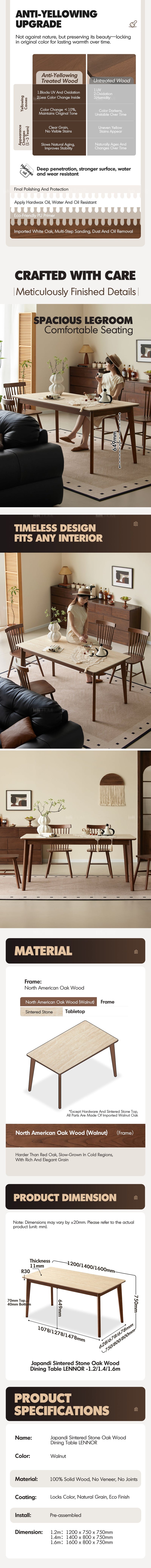 more product details and feature of Japandi Sintered Stone Oak Wood Dining Table LENNOR