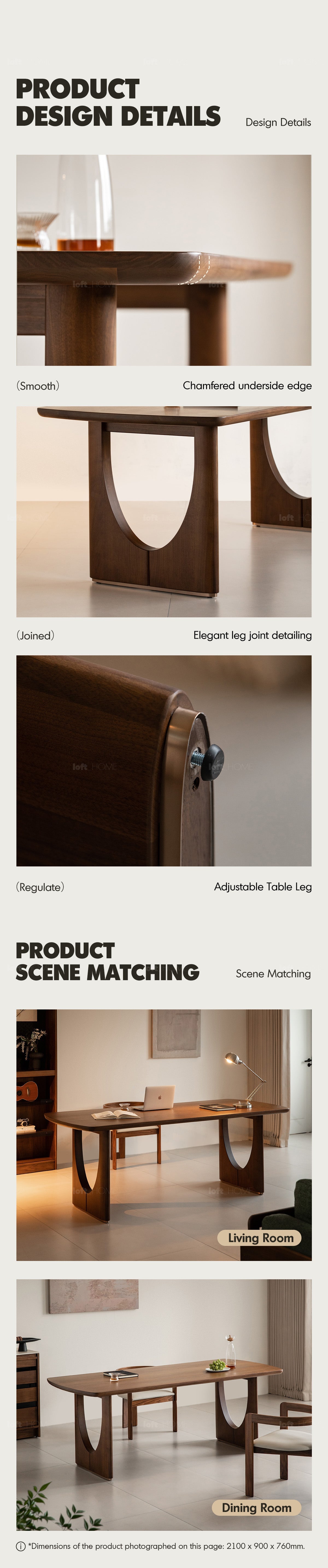 Japandi Walnut Wood Dining Table ROCKWEL More Details and Instruction_3