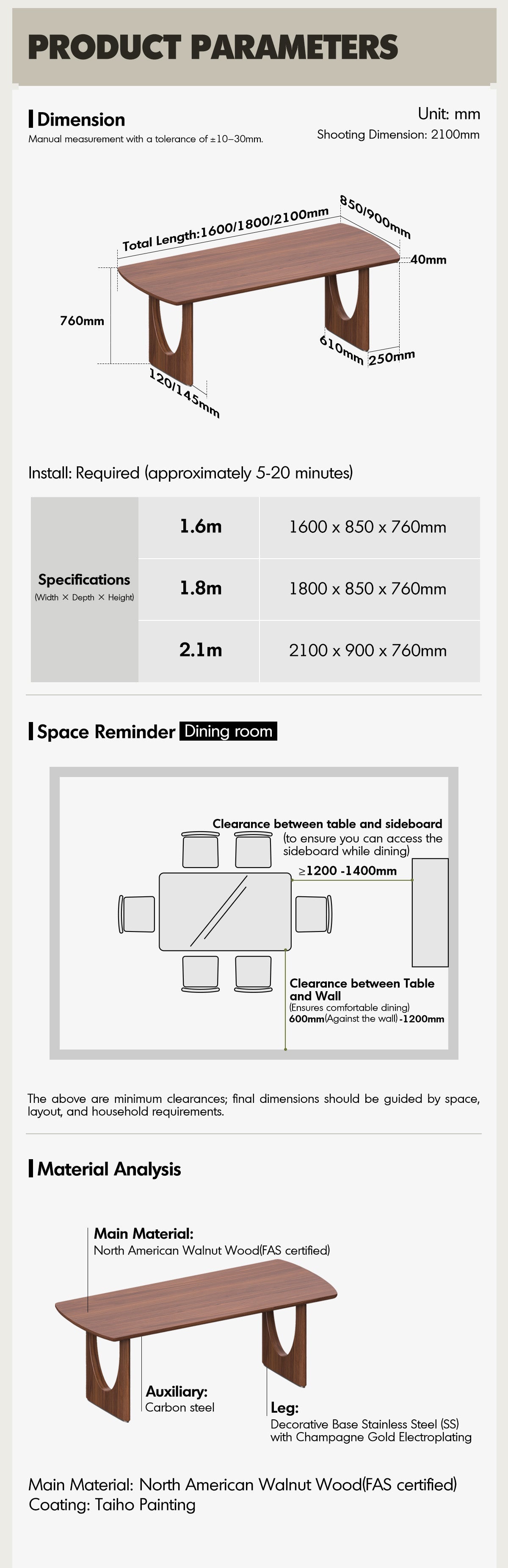 Japandi Walnut Wood Dining Table ROCKWEL More Details and Instruction_4