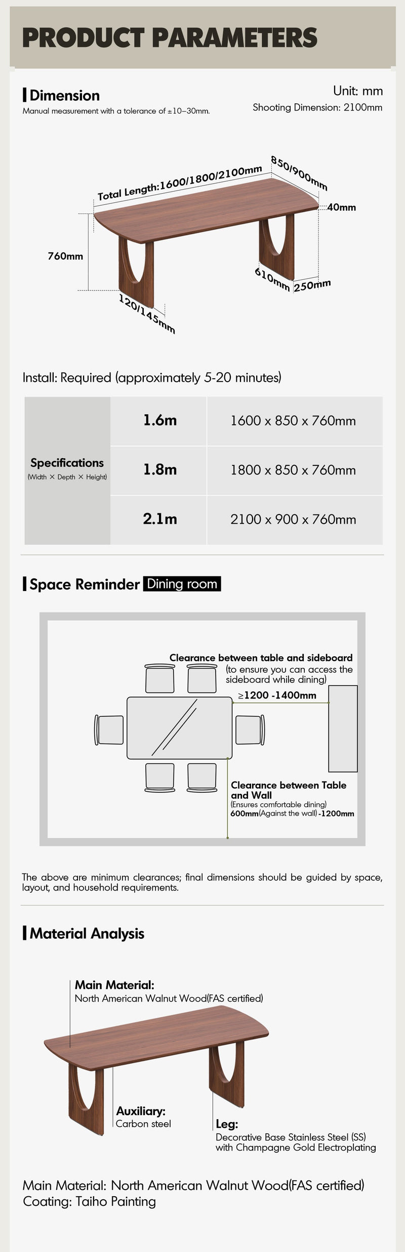 Japandi Walnut Wood Dining Table ROCKWEL More Details and Instruction_4