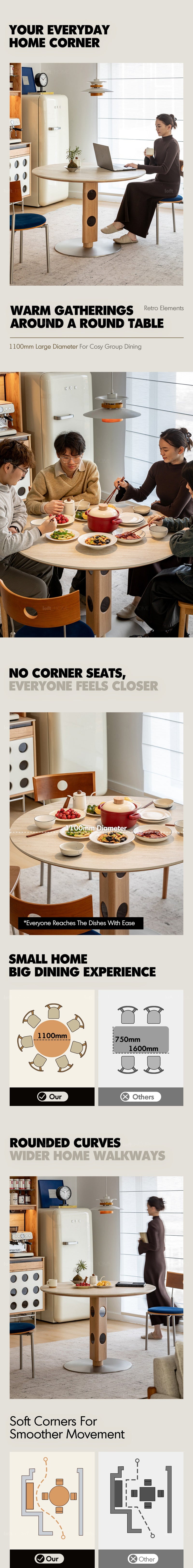 more product details and feature of Scandinavian Cherry Wood Sintered Stone Round Dining Table TIMELESS