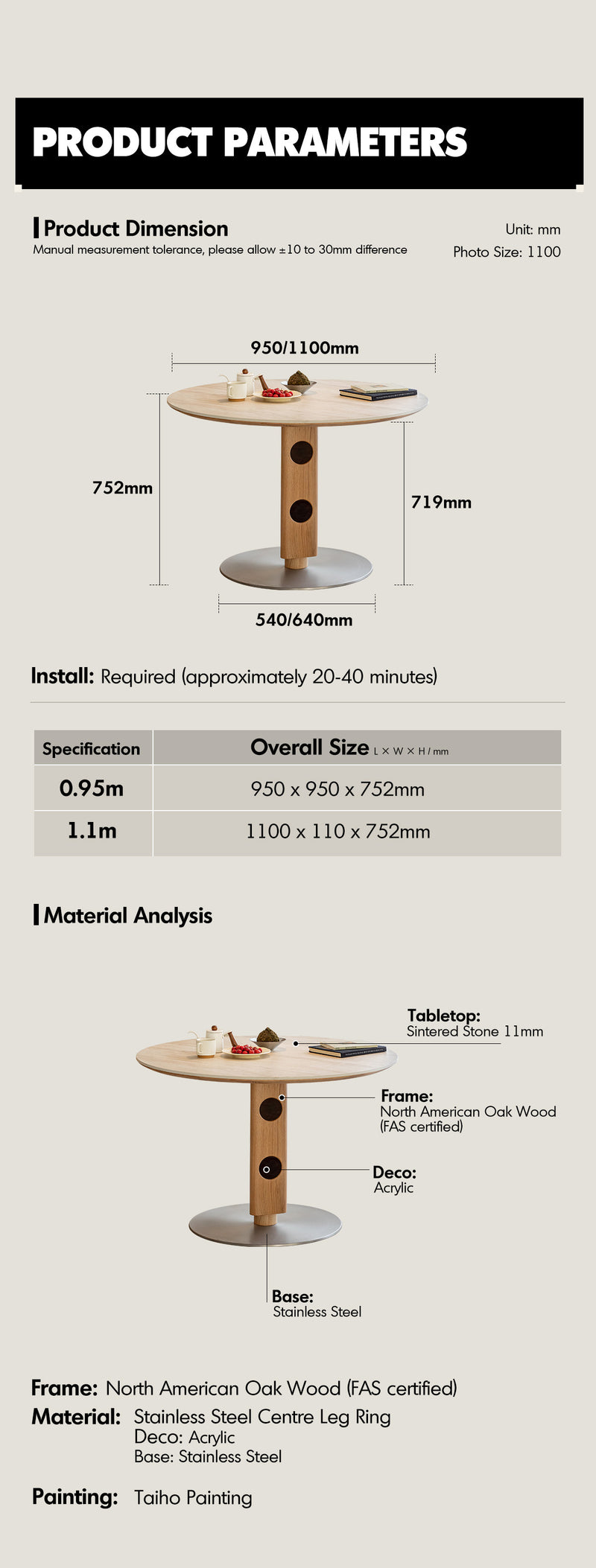more product details and feature of Scandinavian Cherry Wood Sintered Stone Round Dining Table TIMELESS