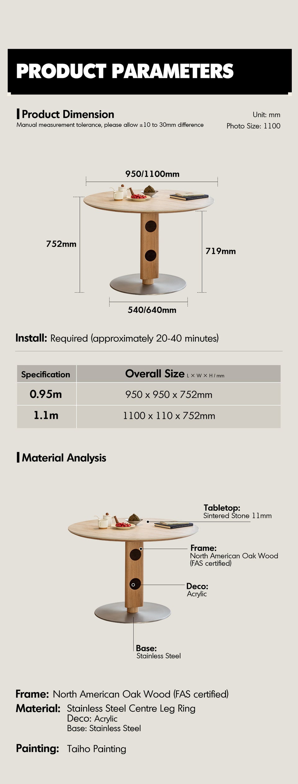 more product details and feature of Scandinavian Cherry Wood Sintered Stone Round Dining Table TIMELESS