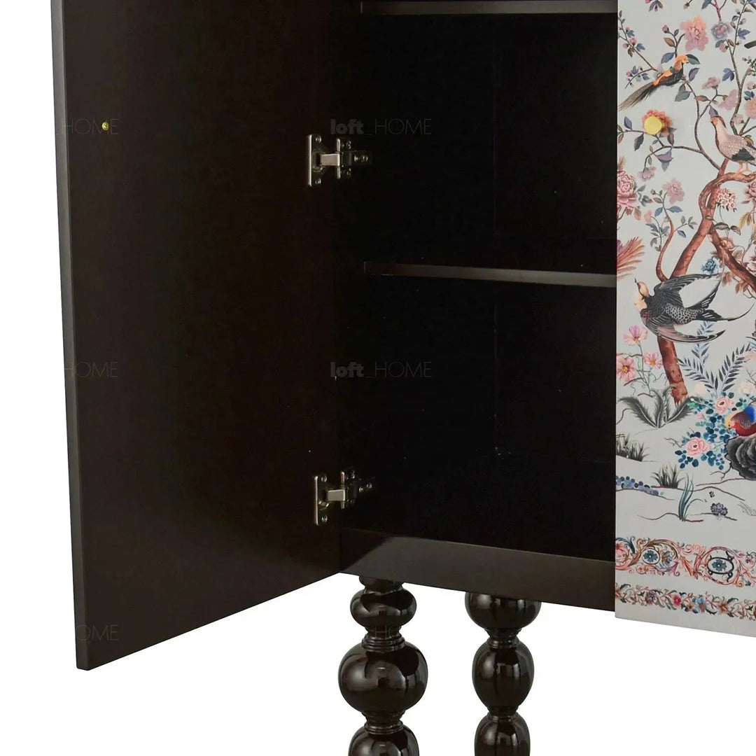 Eclectic wood storage cabinet high noblenest in close up details.